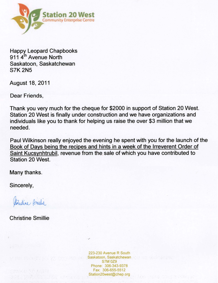 thank you letter from station 20 west